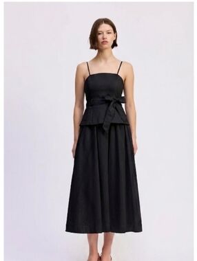 En Saison Black Sleeveless Midi Dress with Waist Tie